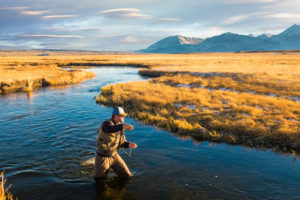 Fly Fisherman On The River Casting